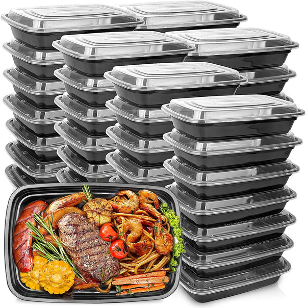 50-Pack Food Prep Containers, 1000ML/34 OZ, Microwavable with Lids, Reusable Plastic Lunch Boxes