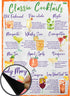 Classic Cocktails Recipes Magnetic Chart A4 Format - Kitchen Pub Wall and Fridge Decor
