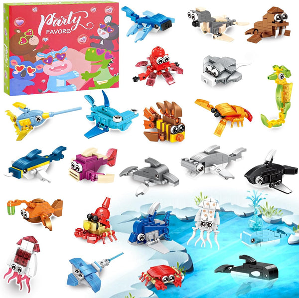 PEACEJOUNEY 24-piece Valentine's Day Gift Set, Ocean Life Building Blocks, Suitable for Boys