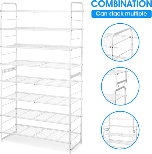 Simple Trending 4-Tier Stackable Shoe Rack - Expandable & Adjustable Shoe Organizer Storage Shelf, Wire Grid, White