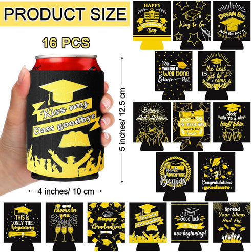 Ninehaoou 16 Count 2026 End of Class Graduation Can Cooler Sleeves Neoprene Can Covers Decoration Graduate Beverage