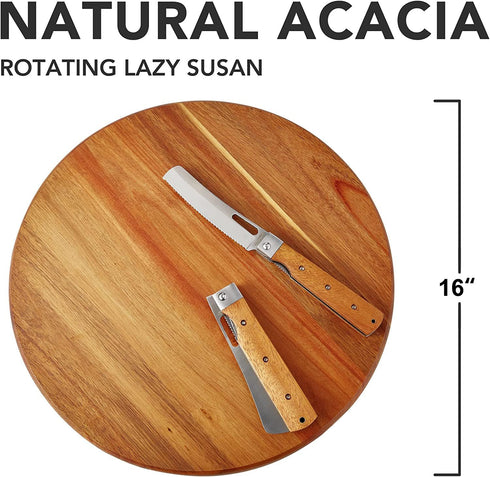 Acacia Wood Lazy Susan Turntable Tray, 16" Cabinet Organizer