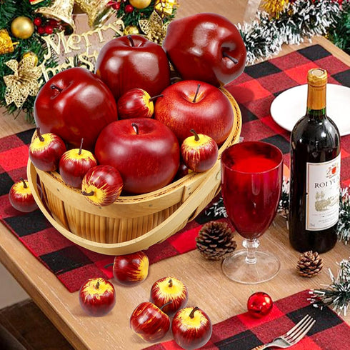 15 (5pcs Red+10pcs Pcs Artificial Apples, Fake Red Apples Fruits Simulation Realistic Fake Apple Prop Decorative Dining