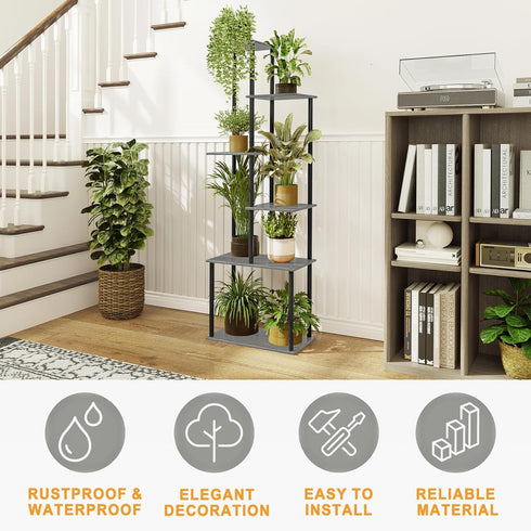 6-Tier Plant Stand Indoor, Tall Plant Shelf Multiple Metal Wood Flower Pot Holder for Living Room Office Balcony Patio