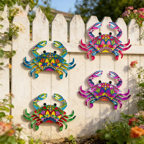 11inch Set 4 SOBLUING Big Crab Wall Decor Metal Crabs Decorations, Tiki Bar Wall Decor Coastal Sculptures for Home