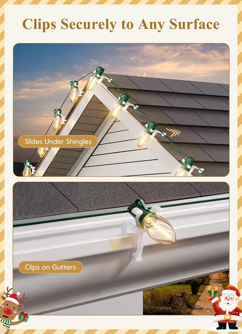 C7, C9 100 Pack All In One Christmas Light Clip, Universal Gutter and Shingle Clip for and Mini Lights