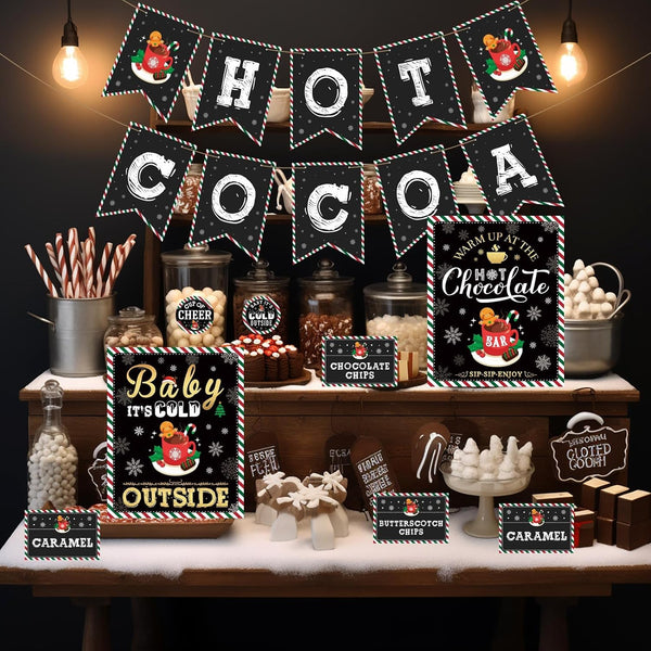 JUESMOS Hot Cocoa Bar Kit Hot Cocoa Bar Decorations Banner Hot Chocolate