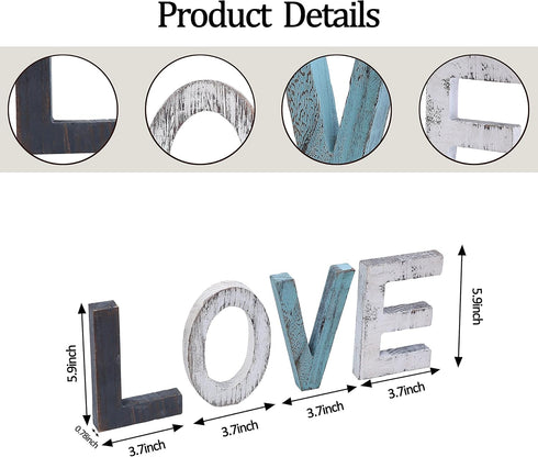 Wooden Letter LOVE Sign - Rustic Freestanding Table Top Decor for Wedding, Thanksgiving, Christmas