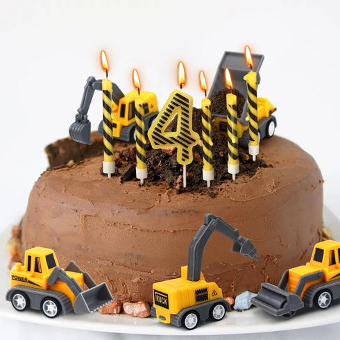 4 12 Set, Number Construction Birthday Candles, Pcs Construction Cake Toppers Digger Cake Topper for Birthday