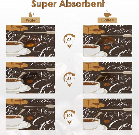 Coffee Mat for Countertops, 2 Pcs Retro Vintage Brown Dish Drying Mat for Kitchen Coffee Bar, Fits Under Espresso