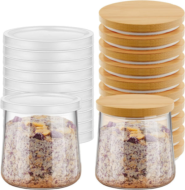 Tessco for you 20 Pcs Bamboo Wooden Plastic Yogurt Jar Lids Compatible