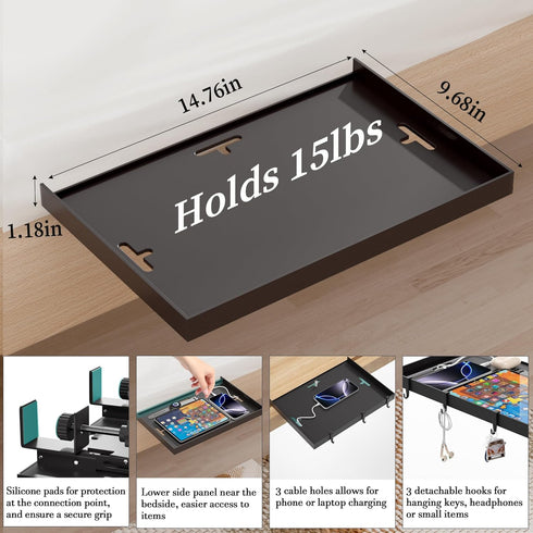 Foldable Bedside Shelf, Metal Clip-On Bed Tray Table for Bunk Bed & Dorm Beds, Dorm Room Essentials Organizer