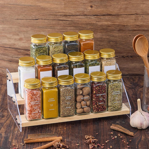48 576 4oz Pcs Glass Spice Jars with Labels, Empty Square Spice Containers,Seasoning Bottles with Gold Metal Caps