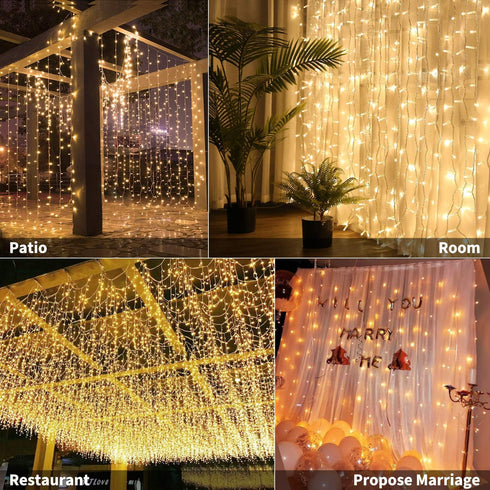 Window Curtain String Lights 20 feet, 600 LED Fairy Twinkle Lights with Remote, Warm White