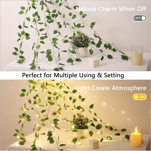 6.56ft 20 8 1 Pack Vines with Lights Battery Operated, LED Pothos with Fairy Lights, Leaf Lights with Modes, Fake Vines