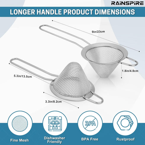 Stainless Steel Small Strainer Fine Mesh Strainer, Mini Cocktail Strainer For Cocktails Tea Herbs Coffee & Drinks, Tea Strainer with Handle, Rust Proof, Silver by Rainspire