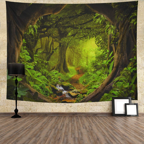 Tushelia Forest Tapestry - Psychedelic Tree Cave Tapestries for Bedroom Decor, Fantasy Nature Landscape