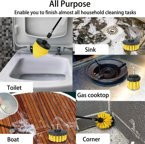 Drill Brush Attachment Set, 7 Pack 1/4in Power Scrubber Brush + Long Attachment for Bathroom, Tub, Tile Cleaning