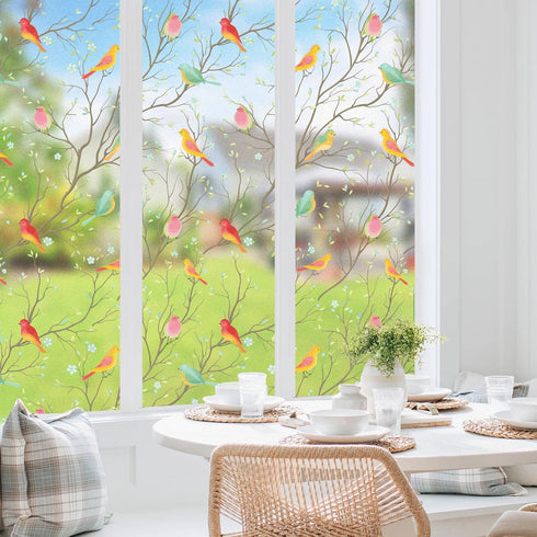 Coavas Non-Adhesive Privacy Window Film, Translucent Bird Decorative Glass Film, Static Cling for Home Office (17.5 x