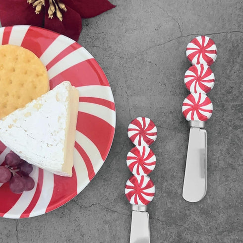 Set 4 Supreme Housewares Peppermint Candy Cheese Spreaders, Hand-Painted Resin Handles with Stainless Steel Blades