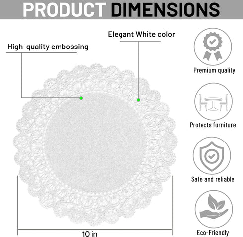 The Baker Celebrations 10 Inch White Lace Paper Doilies, Pack of 100, Round Disposable Placemats