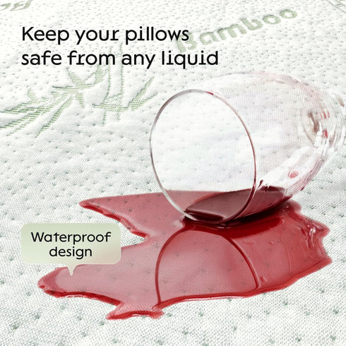 2 Pack Waterproof Viscose Bamboo Pillow Protectors - Zippered Case Queen 20x30 Inches - Natural Cooling Noiseless