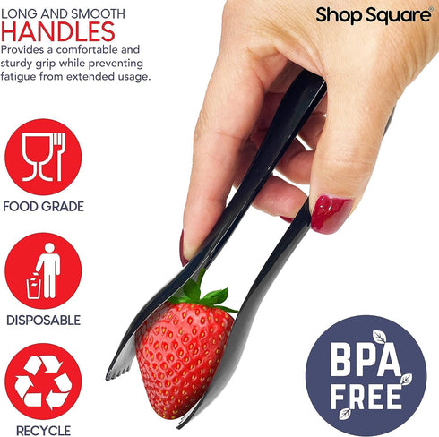 Disposable Plastic Serving Utensils, Set of 18 Black Utensils, 6 Each of 6" Tongs, 10” Spoons, 10” Forks.