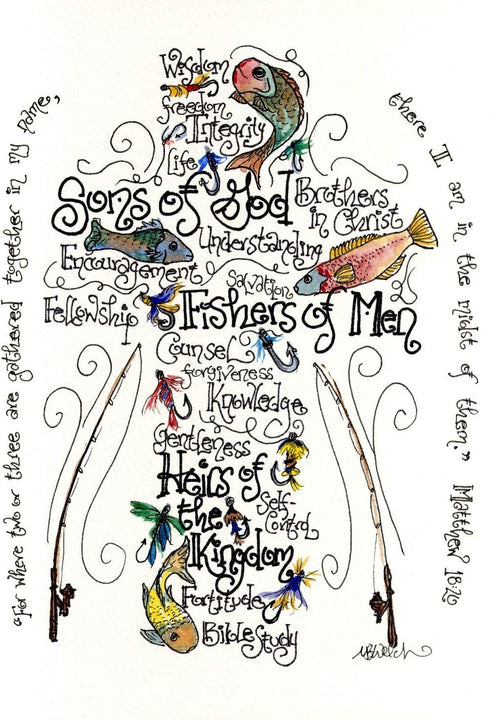 Fishers of Men Cross Art Print - Confirmation Gift for Priest or Pastor (5x7 Inches)