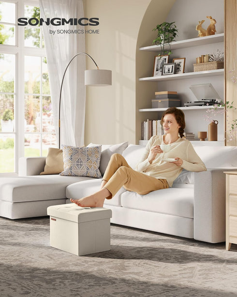 12.2 16.1 12.2 Inches, 286 lb ULSF102W01 SONGMICS Mazie Collection - Small Folding Storage Ottoman, Foot Rest Stool, x