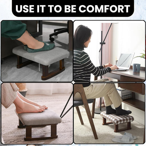 Coolcapis 16.1"(41cm) 6.7"(17cm) Small Footstool Office Under Desk Ottoman Padded Hassock x with Wooden Legs Modern