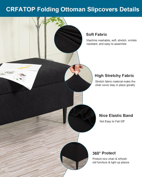 CRFATOP Jacquard Rectangle Ottoman Stool Cover Stretch Folding Storage Footstool Bench Slipcovers Upholstered Foot