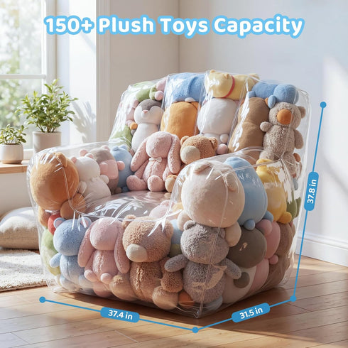 NTYNTY Clear Stuffed Animal Storage Bean Bag Chair Cover for Kids,Extra Large Beanbag Chair Cover with Zipper,PVC Bean
