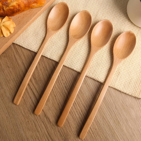 Wooden Spoons 6PCS, 9 Inch Long Handle Spoon for Eating, Mixing, Stirring, Japanese Style Home Kitchen Cooking
