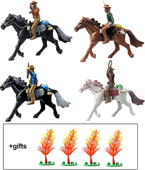 Set 4 FUNSHOWCASE Western Cowboys Gunslingers with Horses Miniatures for Fairy Garden, Cake Topper, Toy, Aquarium