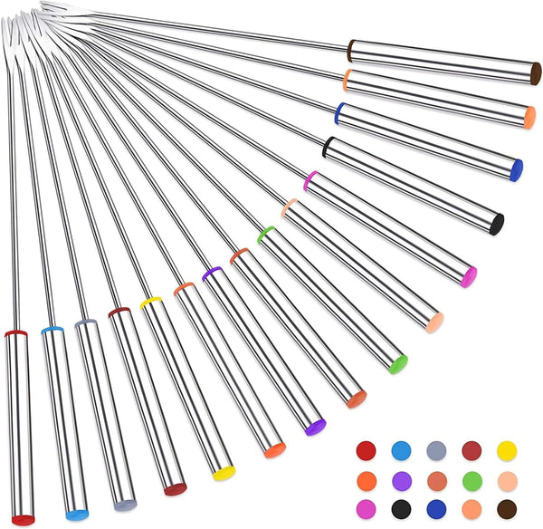 15pcs 9.6 Inch Fondue Sticks, Stainless Steel Forks with Heat Resistant Handle for Roast Meat, Chocolate, Dessert