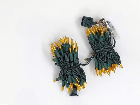100 18 20 Gold Frost Christmas Lights on a Green Wire String, UL Approved, Indoor and Outdoor Use, Foot of Lighted