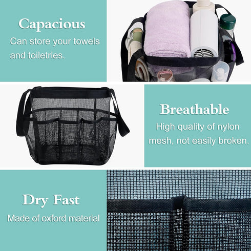 Attmu Mesh Shower Caddy - Portable Quick Dry Hanging Shower Tote Bag for College Dorm Room