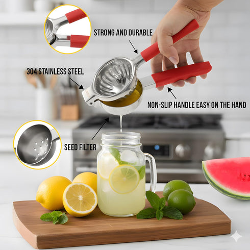 43DNG Stainless Steel Lemon Squeezer Citrus Juicer Large Bowl, Heavy-Gauge Steel, Long Textured Non-Slip Handles Large