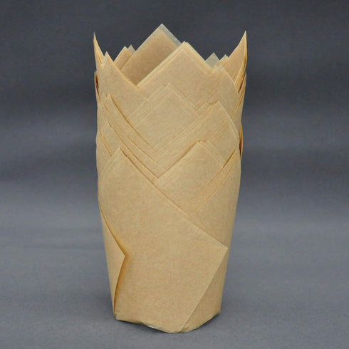 Large Greaseproof Paper Wrappers, Muffin Baking Cupcake Cups Liners, 2-1/4" x 4", Natural, Brown, White, 125 pcs Tulip