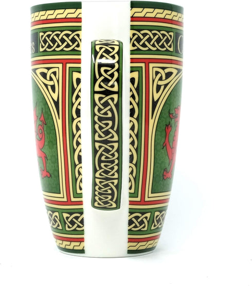 Clara Craft Wales Porcelain Coffee Mug - Welsh Red Dragon Porcelain Cup with Irish Celtic Knots Design, Made of New
