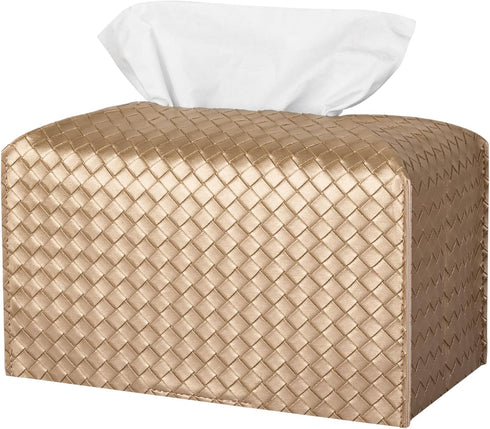 PU Leather Tissue Box Cover, Rectangle Tissue Holder for Bathroom, Vanity, Countertop, Tabletop, Car, Office (Gold)
