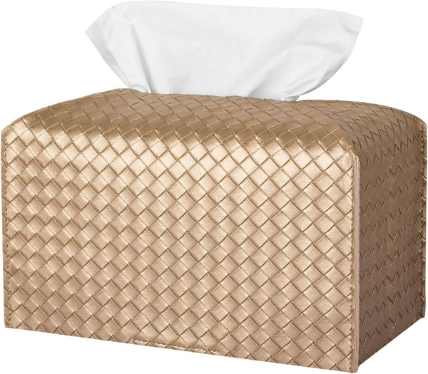 PU Leather Tissue Box Cover, Rectangle Tissue Holder for Bathroom, Vanity, Countertop, Tabletop, Car, Office (Gold)