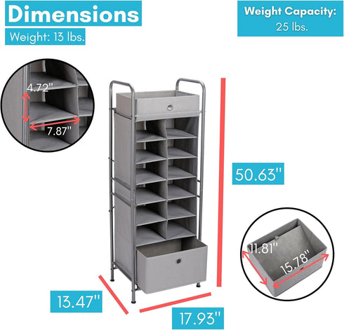 BIRDROCK HOME 12 Cubby Vertical Shoe Rack Organizer - Sturdy Metal Frame for Small Space Bedroom & Closet