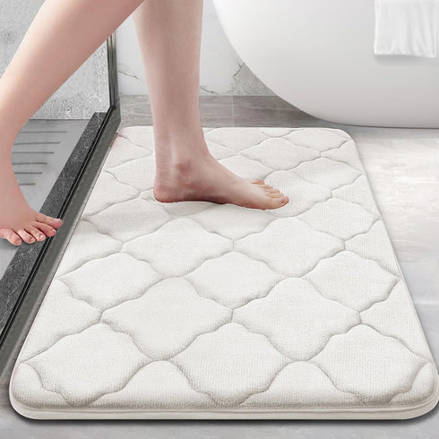 OLANLY Memory Foam Bath Mat Rug, Ultra Soft Non Slip Absorbent Bathroom Carpet, 24x16 Ivory