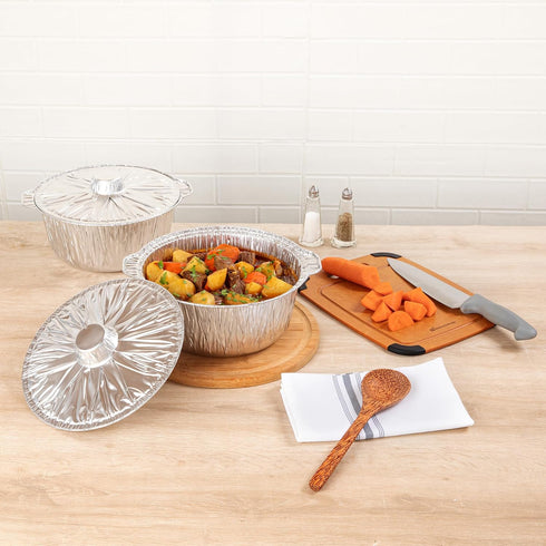 Foil Lux 3.5 Quart Disposable Pans with Lids, Oven-Ready Aluminum Foil Baking Pans for Camping