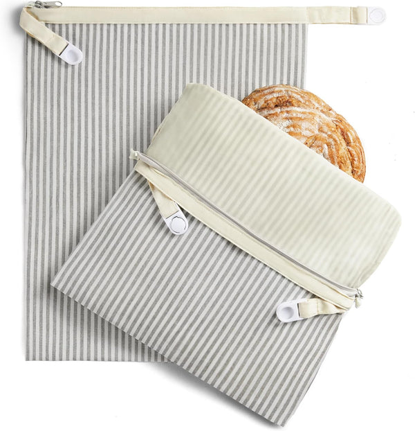 BRONYPRO Reusable Beeswax and Linen Bread Bags with Zipper, 2-Pack Waxed Bread