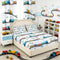Colorful Train Bedding Set Twin Size Cartoon Car Fitted Sheet 2Pcs Blue