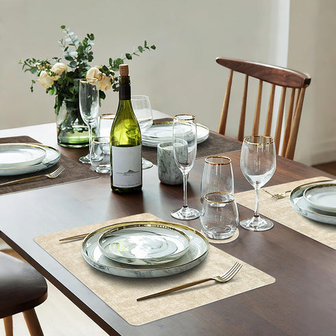 Set 4, (4, Fyvva Placemats of Faux Leather Heat Resistant Wipeable Placemats, Dual Sided Waterproof Washable Table Mats