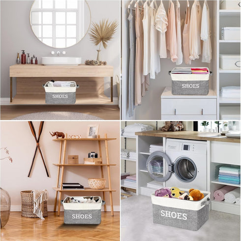 Closet, Lukeline Fabric Shoe Basket for Entryway, Hallway or Mudroom - Flodable Space-Saving Storage Bin for Decorative