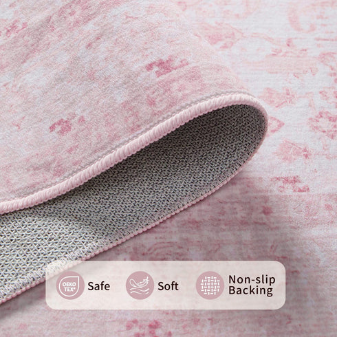 5x7 Rugxara Pink Rug for Living Room Bedroom, Area Rugs Washable Vintage Floral Retro Boho Non Slip & Low Pile Nursery